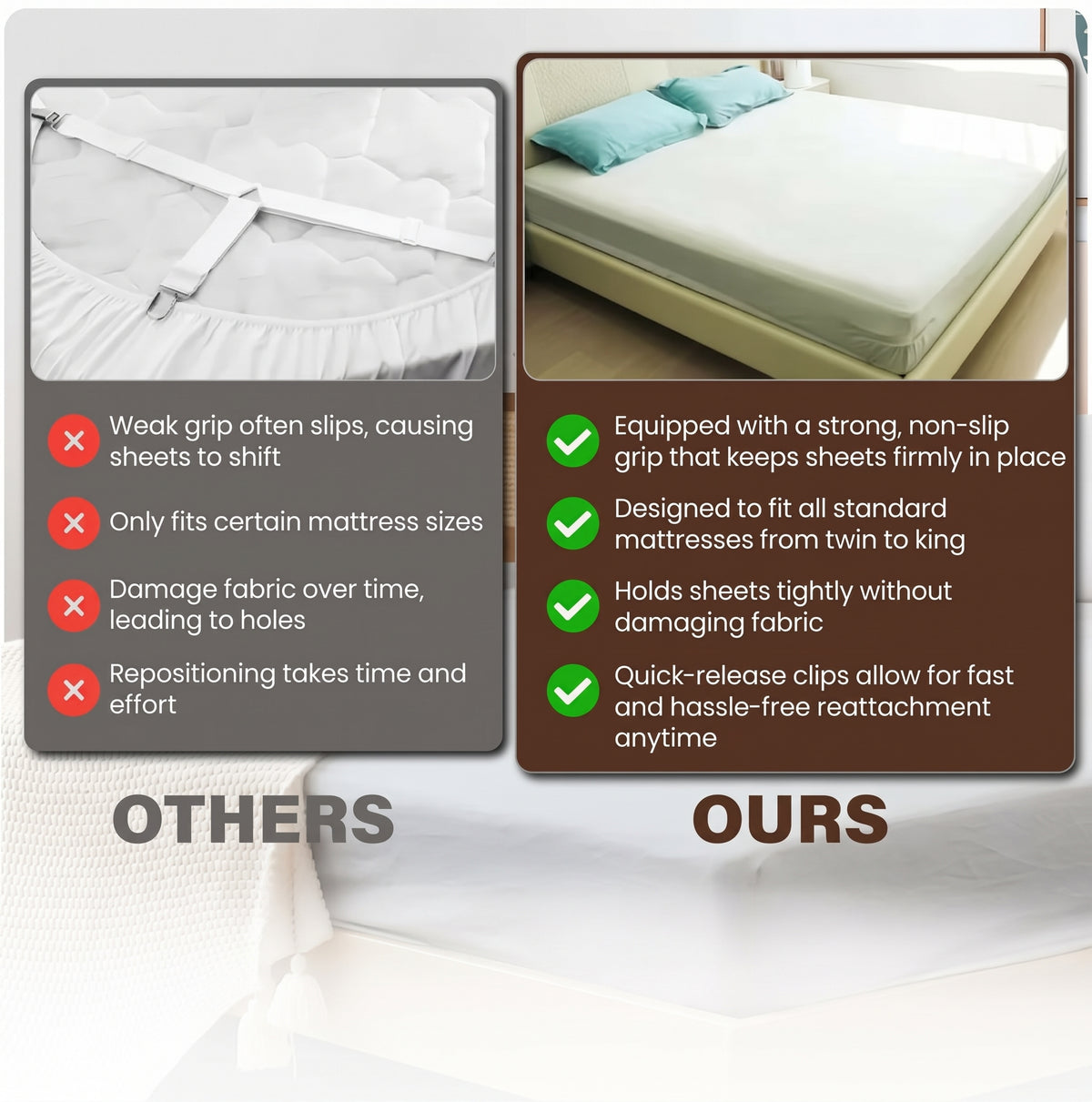 4 Bed Sheet Clips with the SnapLock™ Sheet System